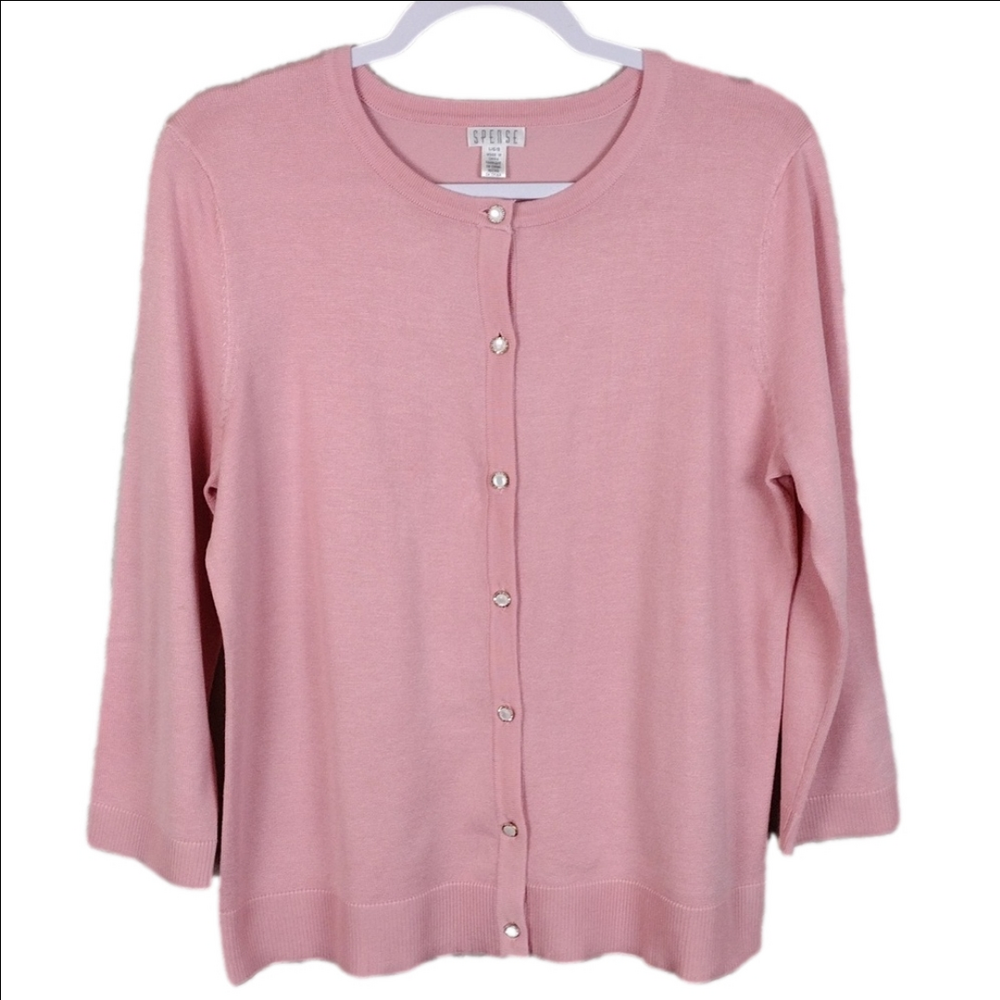Spense Blush Pink Scoop Neckline Long Sleeve Button Front Knit Cardigan Sweater